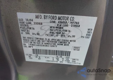 2005 Ford Escape Xlt from USA, damaged, VIN 1FMCU03Z85KC10977